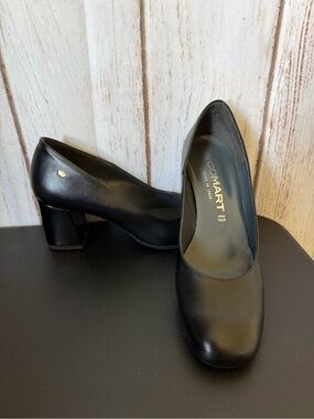 Comart Black Leather Block Heel Pumps Size 38